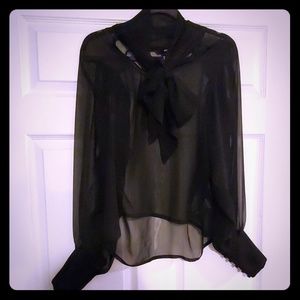 Classic sheer blouse with attached pussy bow